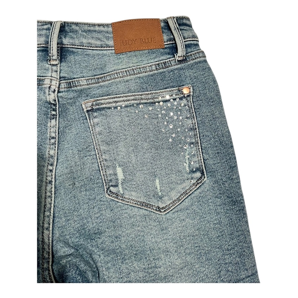 Judy Blue‎ Rhinestone Denim Shorts Size 28 Distressed Frayed Hem - Picture 5 of 13